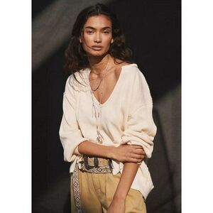 NEW Free People Santa Clara Neutral Thermal Knit Top Boho Spring Cottage Chic